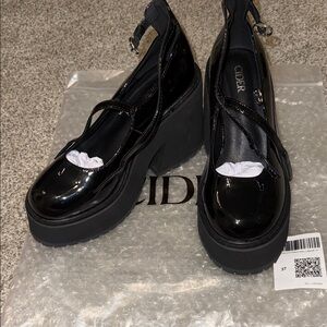 Cider Chunky Platform Mary Jane Heels Black Patent Goth Academia Shoes